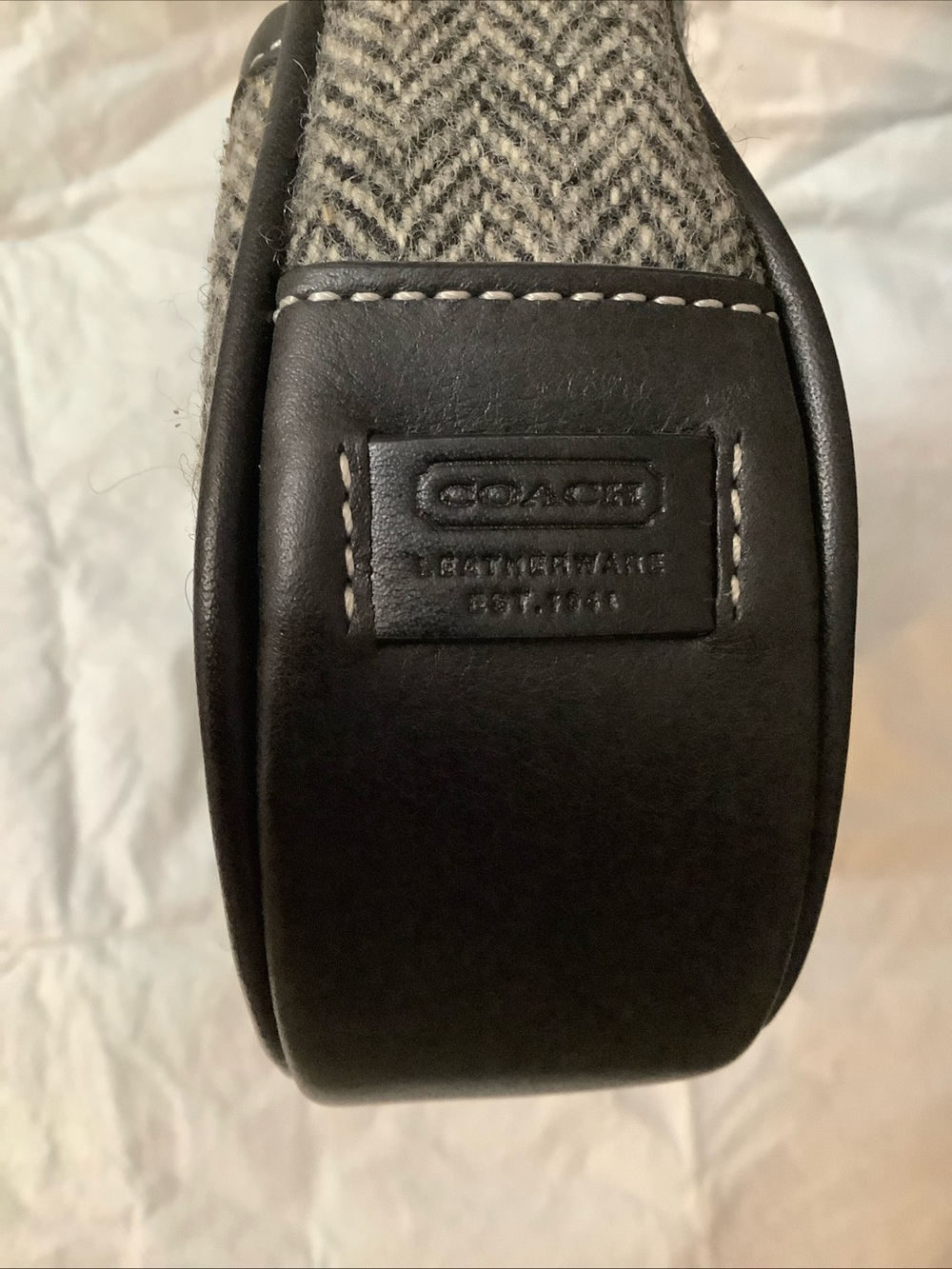 Coach 9398 Vintage Y2K Soho Baguette Herringbone Wool Leather Bag Gray/Black - Picture 9 of 16